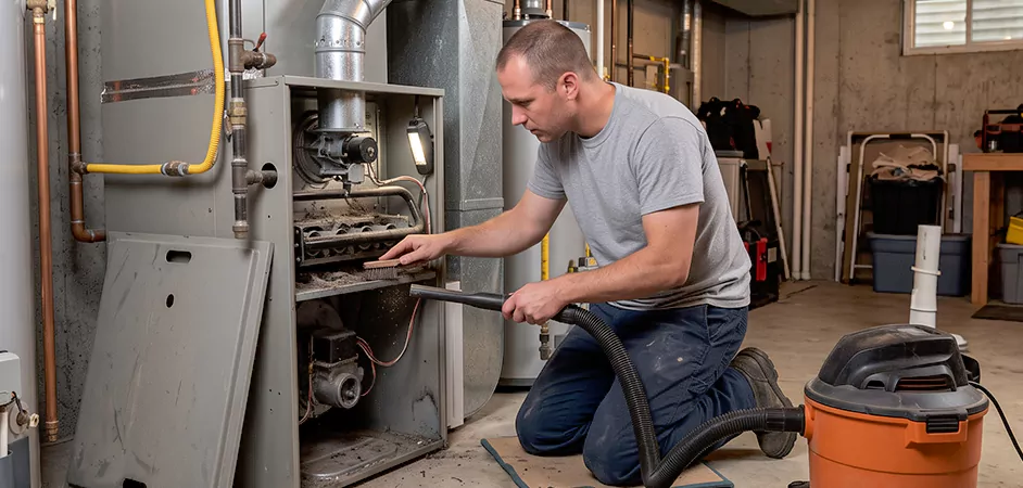 Burner and Heater Compartment Lint Removal in Richardson